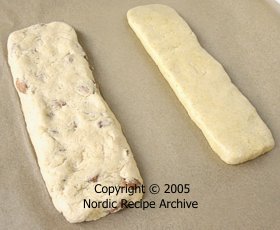 Biscotti logs before baking