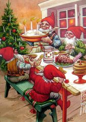 Scandinavian gnomes having Christmas dinner