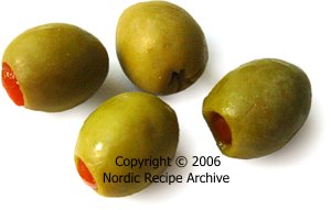 Red pepper stuffed green olives