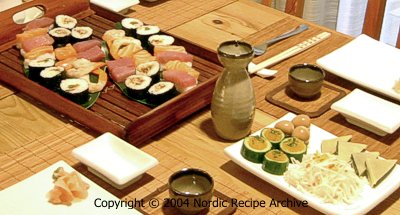 Sashimi and sushi table setting